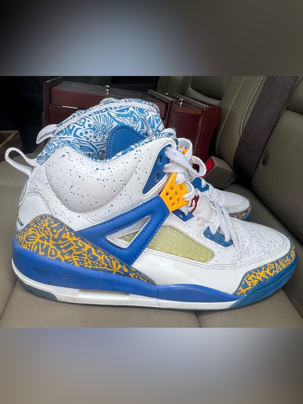 Jordan Spizike Do The Right Thing White Blue Gold High Top Sneaker 315371-162 - Picture 7 of 7